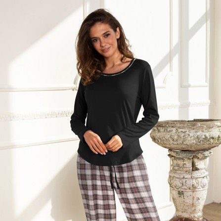 Lady Avenue Cotten Flannel Pyjamas - Sort/ternet pyjamas 83-1186
