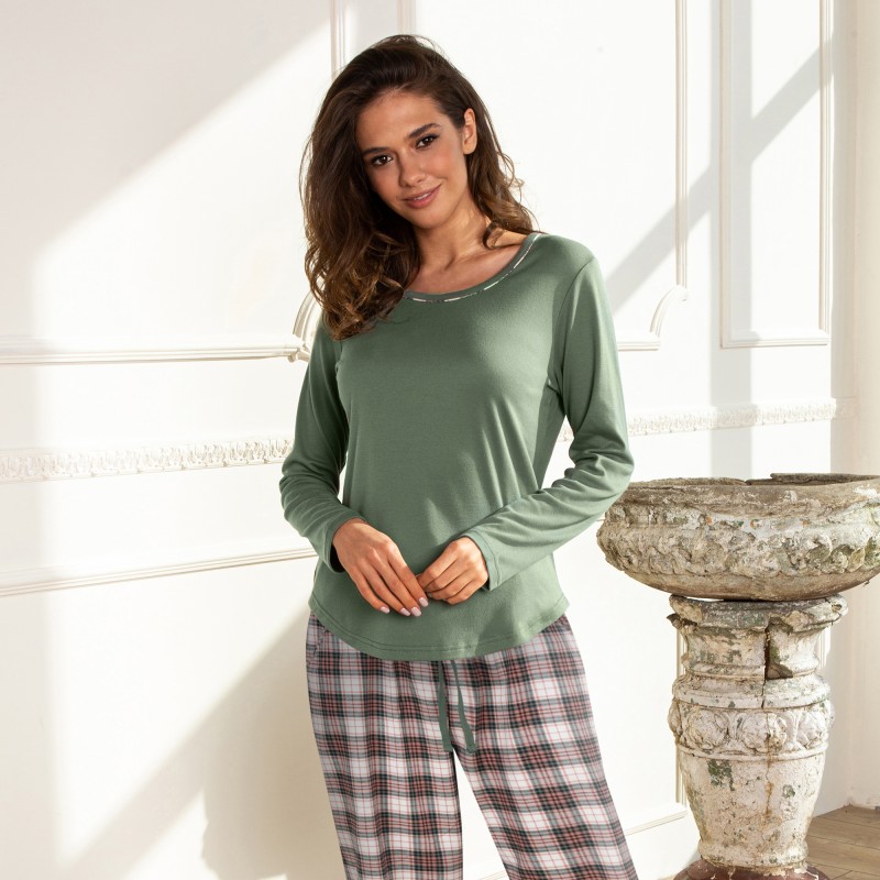 Lady Avenue Cotten Flannel Pyjamas - Grøn/ternet pyjamas