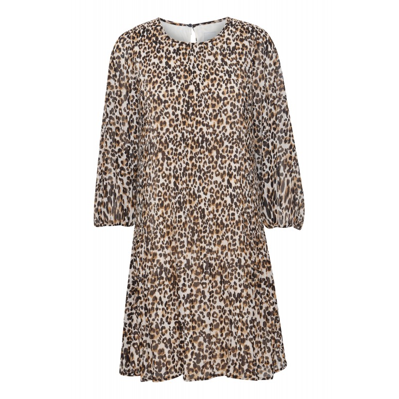ICHI IHNALLA DR plisseret kjole med leopard print 20118110 | Kjoler
