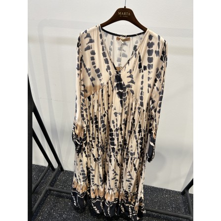 MARTA Dress - Sort/beige printet kjole 2388