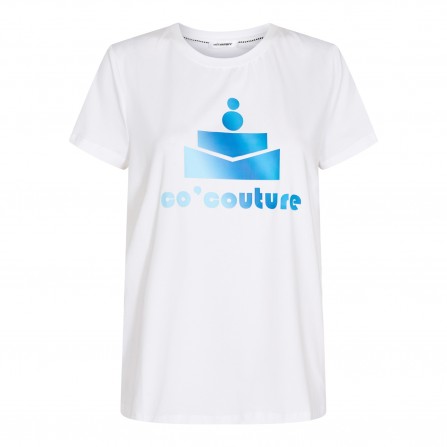 Co'Couture Fade Print  Tee - Hvid t-shirt med blåt logo 33034