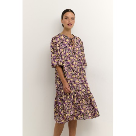 Kaffe Dress - Lilla/gul blomstret kjole 10507478 Violet/Yellow
