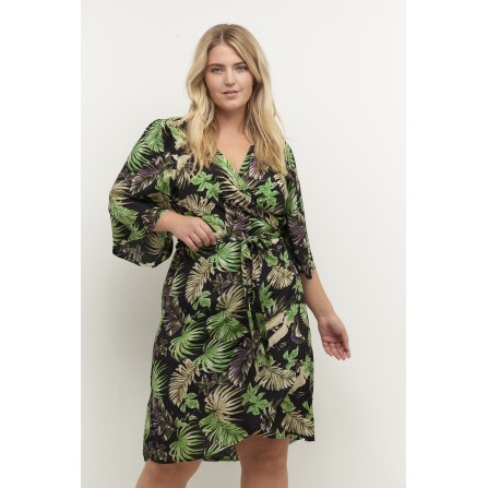 Kaffe Curve KClia Dress - Slå-om kjole med grønt blad print 10581547 Green/Black/Violet