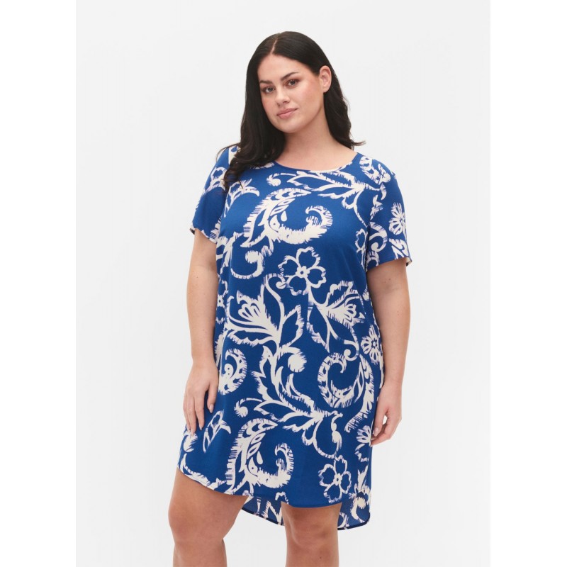 Zizzi CAANNI S/S DRESS - Blå printet kjole Blue Artisk AOP