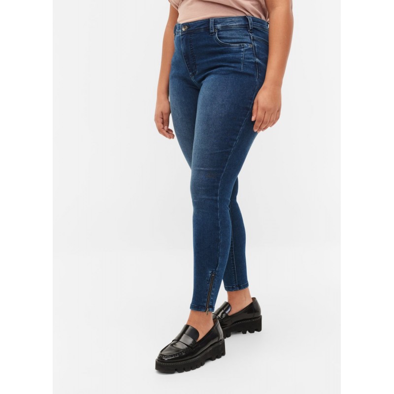 Jeans - Stumpe jeans med lynlås ved ankel