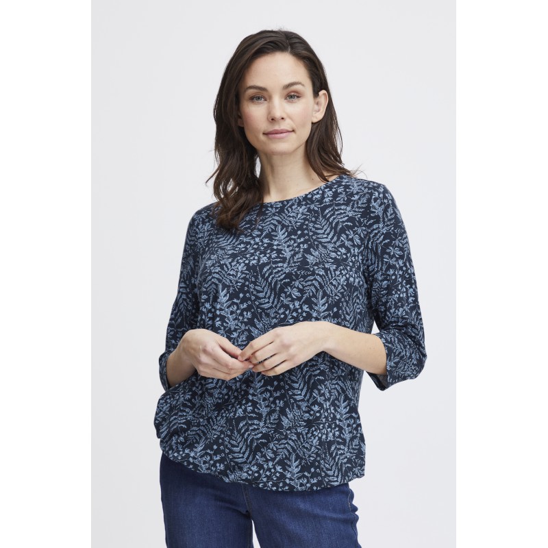Fransa FREMFLORAL 1 T-shirt - Marine bluse med lyseblåt print | Blusenkleider