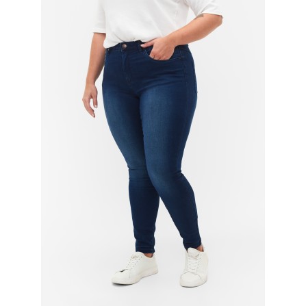 Zizzi Jeans, Long, Amy J10305L - Mørkeblå jeans Tobacco Unwashed