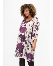 Zizzi MLUCY 3/4 ABK DRESS - Lilla printet kjole M02356D D. Purple Graphic AOP