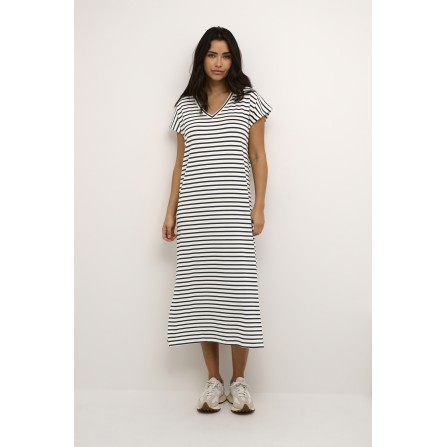 Kaffe Kaliddy Long Dress - Stribet kjole 10508942 Chalk/black Stripe