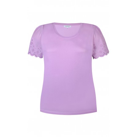 Zhenzi Alison 272 - T-Shirt 2/4 - Lilla t-shirt med broderi ærmer 200272 Sheer Lilac