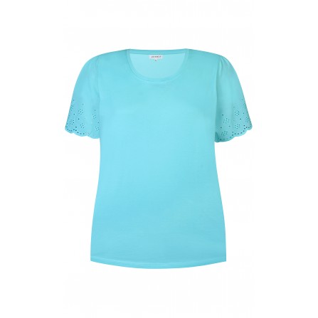 Zhenzi Alison 272 - T-Shirt 2/4 - Turkis t-shirt med broderi ærmer 200272 Bright Turquoise