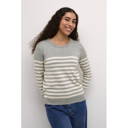 Kaffe KAlizza Striped Knit Pullover - Grå/hvid stribet strik 10509065 Grey Melange/Turtledove stripe