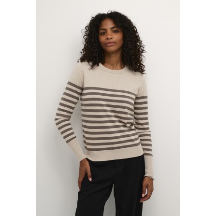 Kaffe KAlizza Striped Knit Pullover - Beige/Brun stribet strik 10509065 Feather Gray/ Brown Stripe