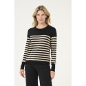 Kaffe KAlizza Striped Knit Pullover - Beige/Brun stribet strik 10509065 Black/Feather Gray Mel. Stripe