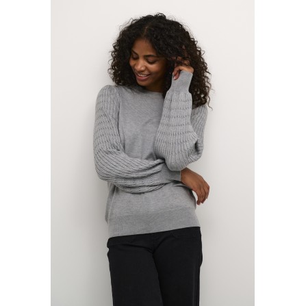 Kaffe KAnanna Pullover - Grå strik med pufærmer 10509104 Grey Melange