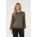 Kaffe KAnanna Pullover - Grøn strik med pufærmer 10509104 Major Brown Melange