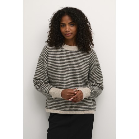 Kaffe KAellery Knit Pullover - Grå/råhvid strik 10509032 Feather Gray/ Black Structure