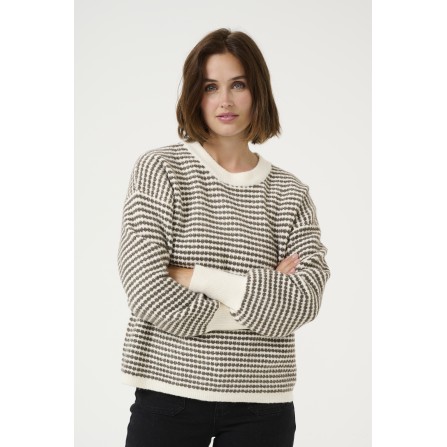 Kaffe KAellery Knit Pullover - Råhvid/Brun strik 10509032 Chalk / Major Brown Structure