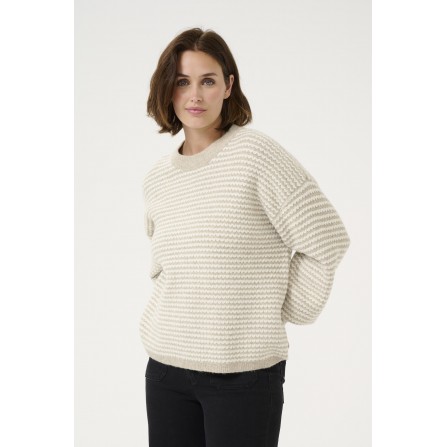 Kaffe KAellery Knit Pullover - Lysegrå/råhvid strik 10509032 Feather Grey/ Chalk Structure