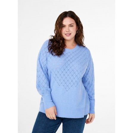 Zizzi CASUNNY L/S FEMI PULLOVER - Lyseblå strik med mønster CA61176E Cornflower Blue Meleret