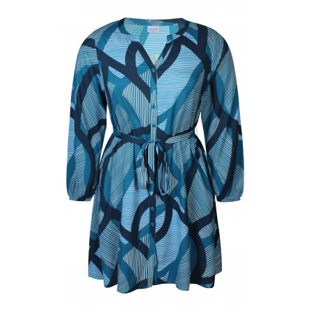 Zhenzi Boby 488-Dress L/S - Blå printet kjole 200488 Teal Blue