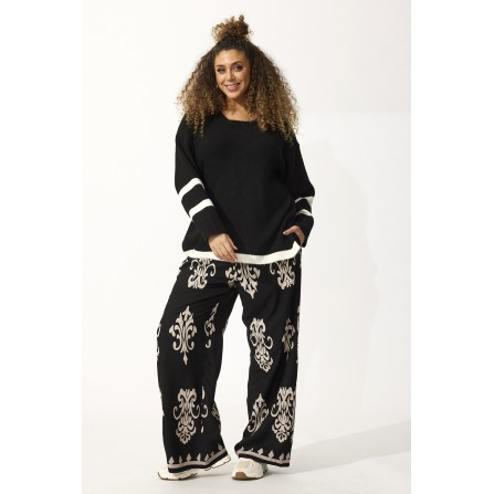 Zhenzi Bird 496-Pants - Sorte bukser med hvidt print 200496 Black