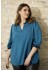 Zhenzi Caya 499-Blouse 3/4 - Petrol stribet bluse med broderi 200499 Teal Blue