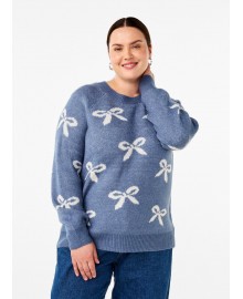 Zizzi CABOWY, L/S PULLOVER - Blå strik med sløjfer CA61295B Bering S. Birch Combi