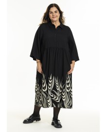 Gozzip GAnn-Louise Dress - Sort kjole med blad print G245046 Black