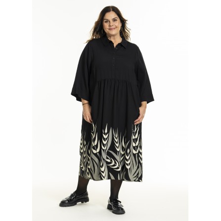 Gozzip GAnn-Louise Dress - Sort kjole med blad mønster G245046 Black