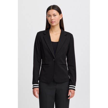 ICHI IXKATE CUFF BL - Sort blazer med stribet ribkant 20123548 Black