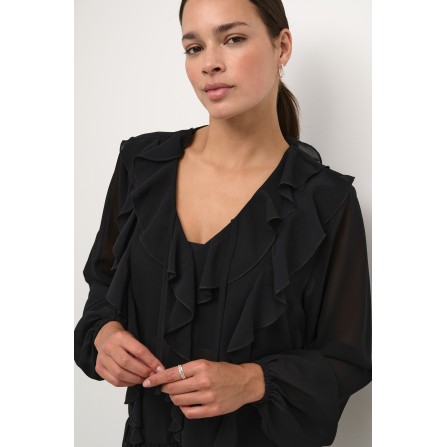 Kaffe KAninna Blouse - Sort bluse med flæse 10509268 Black Deep