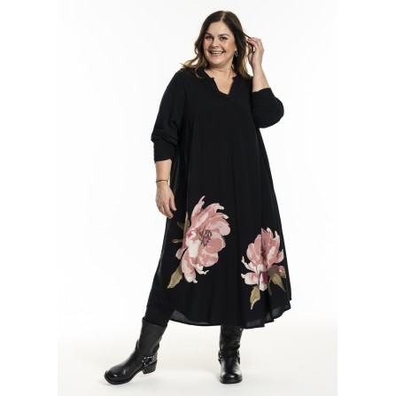 Gozzip GHenny Dress - Sort kjole med pink blomst G246019 Black