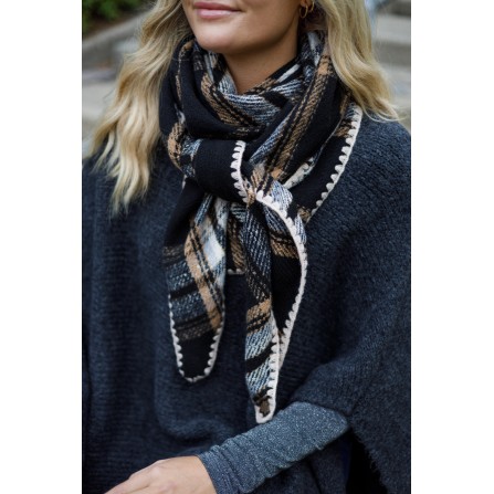 Black Colour BCLEONI CHEQUERED SCARF - Ternet tørklæde 208356 Black