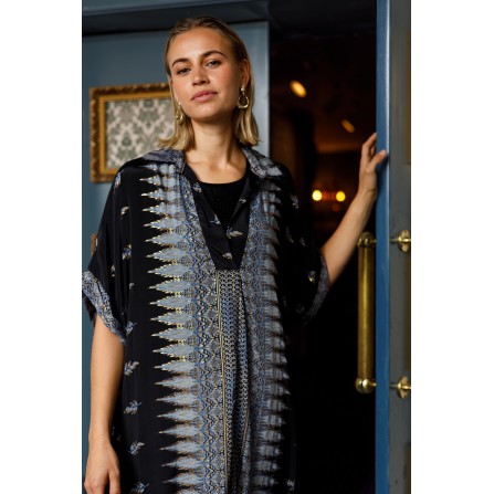 Black Colour BCLUNA S/S KAFTAN TUNIC - Sort printet tunika 39205 Fall Blue