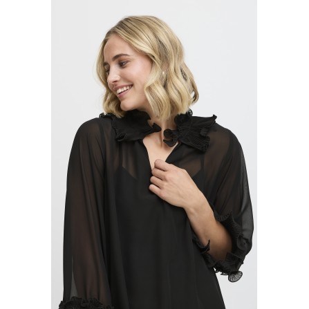 Fransa FRLEE BL 1 - Sort bluse med flæser på ærmer 20614909 Black