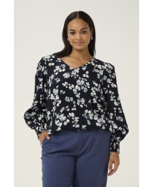 Kaffe Curve KCalicia Blouse - Blå printet skjorte 10582850 Marine Flower