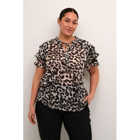 Kaffe Curve KCsaphia Blouse - Sort/hvid leopard printet chiffon bluse 10582700 Black/White Leopard