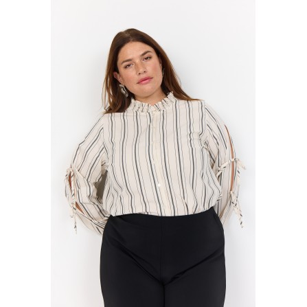 Wasabi WA-ASHLEY 2 - Stribet skjorte med sløjfer på ærme W10323 Cream Combi