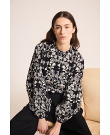 ICHI IGGOCINA SH - Sort skjorte med hvidt blomster print 20122374 Black Flower aop