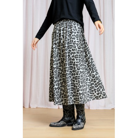 Black Colour BCABBIE SKIRT - Grå leopard nederdel 40728 Lt. Grey Leo