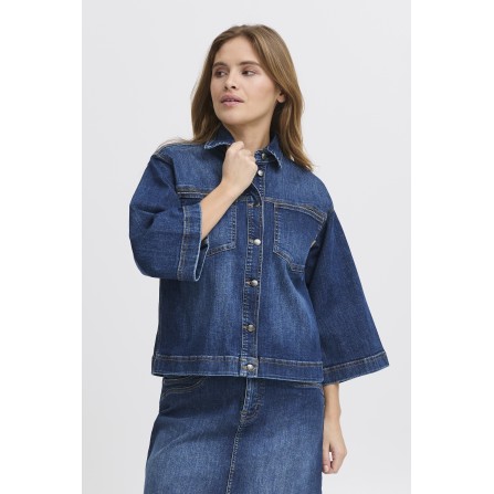 Pulz Jeans PZKATJA Short Jacket - Blå denim jakke 50208833 Dark Blue Denim