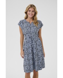 Kaffe KAbella Jersey Dress - Blå printet grafisk kjole 10508466 Black/Blue Graphic Dot