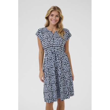 Kaffe KAbella Jersey Dress - Blå printet grafisk kjole 10508466 Black/Blue Graphic Dot