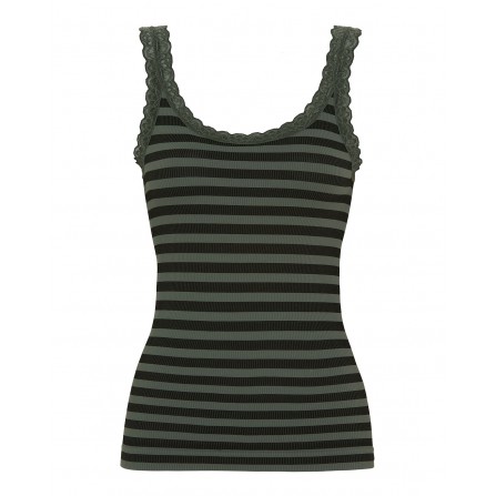 Tim&Simonsen ISA stripe dark rib top - Grøn/sort stribet top TS1CS962 Nero/Oliva
