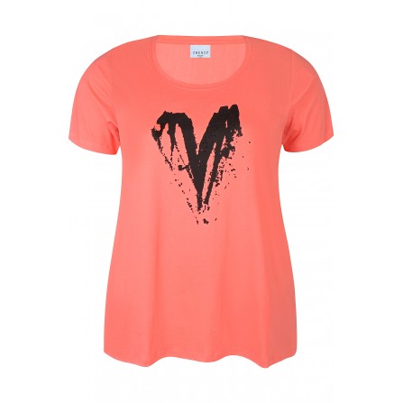 Zhenzi Fenn 713-T-shirt S/S - Koral t-shirt med print 200713 Coral Poppy