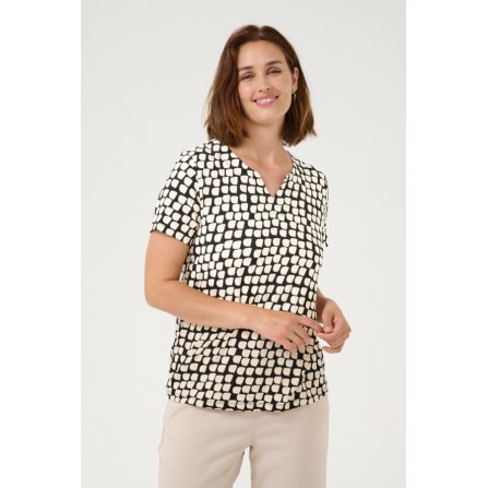 Kaffe Kabella Jersey Blouse - Sort/sand printet t-shirt 10508467 Black_Sand Graphic Dot