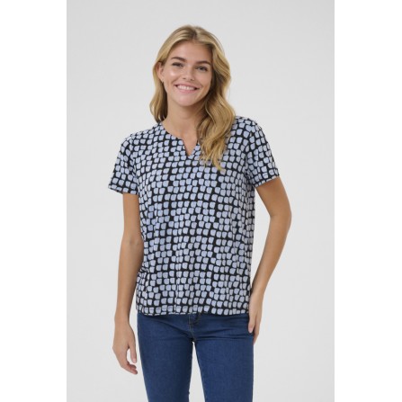 Kaffe Kabella Jersey Blouse - Sort/blå printet t-shirt 10508467 Black/Blue Graphic Dot