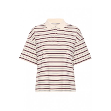 ICHI IXSCARLET SS - Polo med bordeaux/lyseblå striber 20123736 Cloud Dancer w. Port Royale