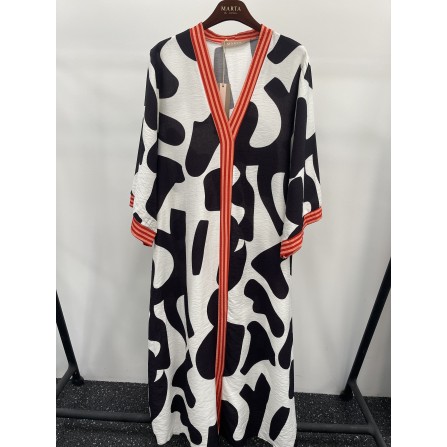 Marta MdcStefania Dress - Sort/hvid printet kjole med kontrast kant 7176 Nero2541tps